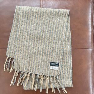 Yves Saint Laurent Saks Fifth Avenue Camel Tan Grey Neutral Plaid Scarf Shetland
